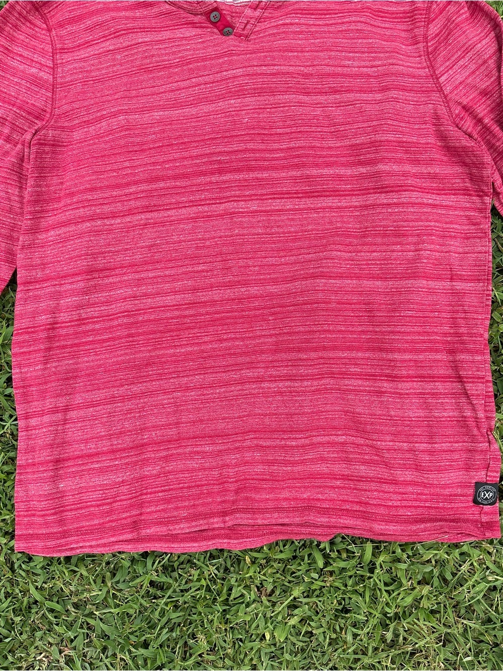 Express Long Sleeve Heathered Raspberry Striped Henley - Picture 3 of 7